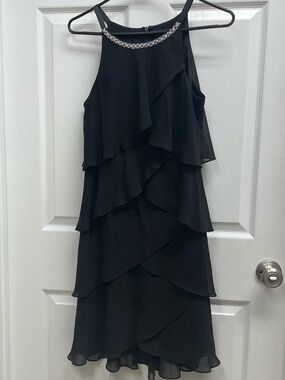 SL Fashion Women’s Black Dressy Strappy Dress Size 10 Multi-Layer, Neckline Trim